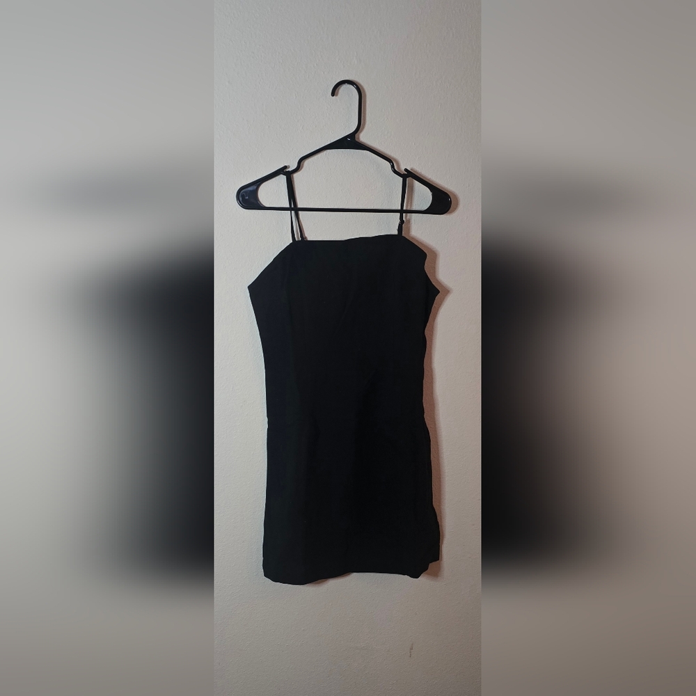 Entro Black Linen Casual Bohemian Minimalist Sleeveless Dress  New Size Medium